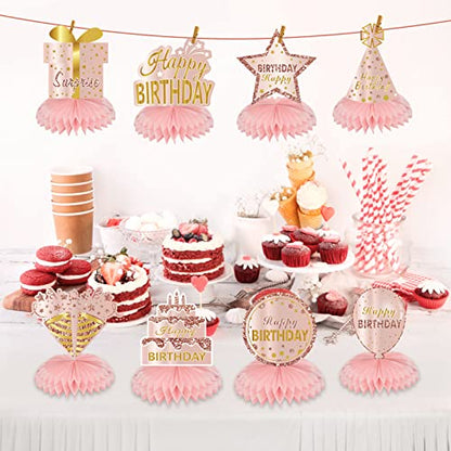 Turypaty Happy Birthday Honeycomb Table Centerpiece Decorations Women Girls - style: Pink Rose Gold