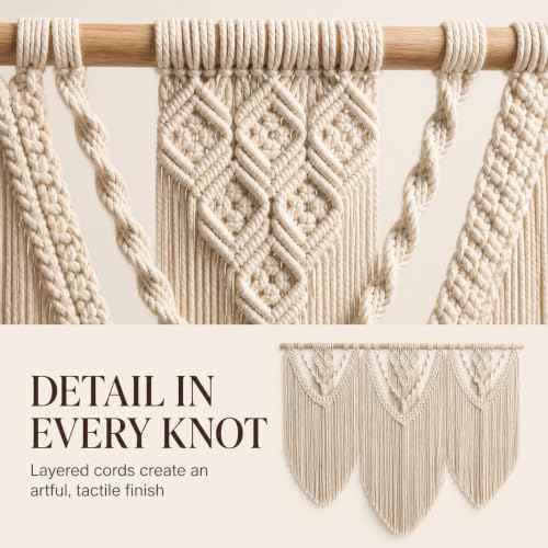 oiikain Large Macrame Wall Hanging, Boho Tapestry Wall Decor, 43 x 32 Inch - color: Beige Twelve Rhombus