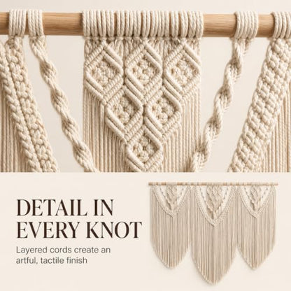oiikain Large Macrame Wall Hanging, Boho Tapestry Wall Decor, 43 x 32 Inch - color: Beige Twelve Rhombus