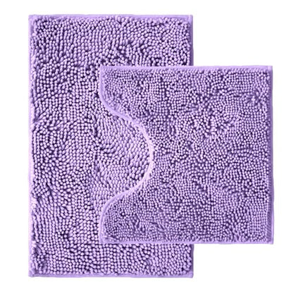 Bathroom Rugs Sets 2 Piece,Super Absorbent Chenille Bath Mats and U-Shaped Toilet Rug,Strong PVC Non Slip Backing,Microfiber Washable Dry Quickly Bath Mats for Bathroom(20"x32"+20"x20"U,Lavender) - color: Lavender