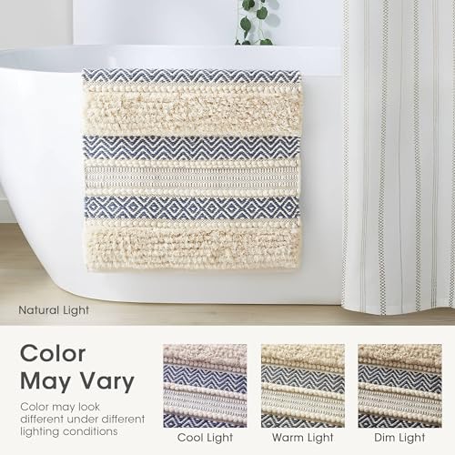 INK+IVY Asher Non-Slip Bath Rug Absorbent Quick Dry Striped, 20 x 32, Navy - color: Navy, size: 1'8" x 2'8" (Rectangular)
