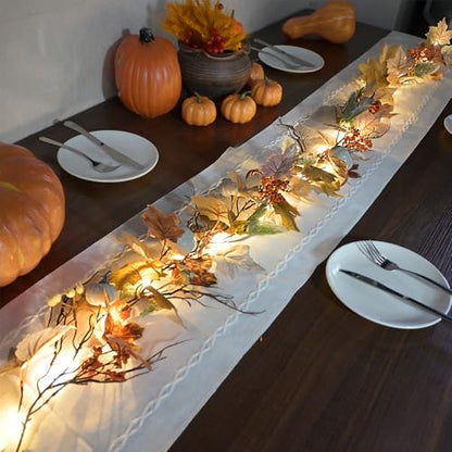 6.2FT Fall Maple Pumpkin Berry Garland with Lights and Timer - Mixed Gray - color: Mixed Gray