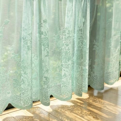 Molaxhome Kitchen Curtains Valance Blue Lace Floral Semi Sheer Curtain - color: Blue-green, size: 54"W x 35"L (Pack of 1)