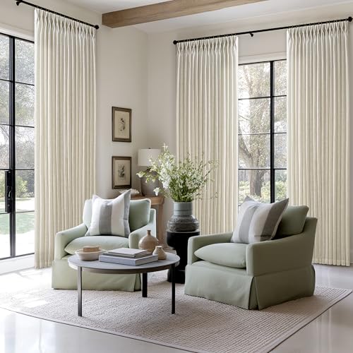 Tan Beige Memory Trained Semi Sheer Linen Pleated Curtains 80 Inches Long - color: Linen, size: 50"W x 80"L (Pack of 2)