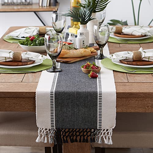 DII Dobby Stripe Table Runner, 13x72 Black & Cream Background - color: Black, size: 13x72"
