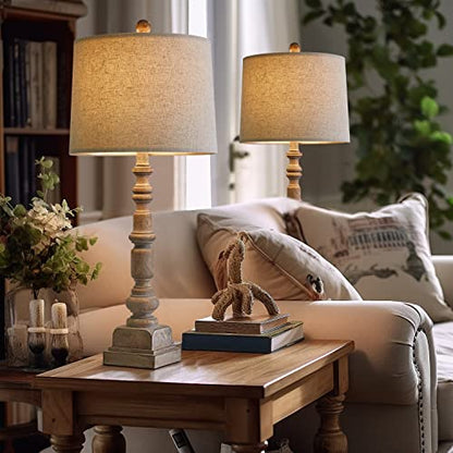 Oneach 27.75" Farmhouse Table Lamps Set of 2 for Living Room, Dual USB Port - color: Antique Beige