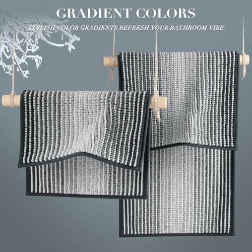 BSICPRO Bathroom Rugs Sets 2 Piece, Non Slip Striped Bath Mats, Blue Grey - color: Blue Grey, size: 20" x 32" Plus 16" x 24"