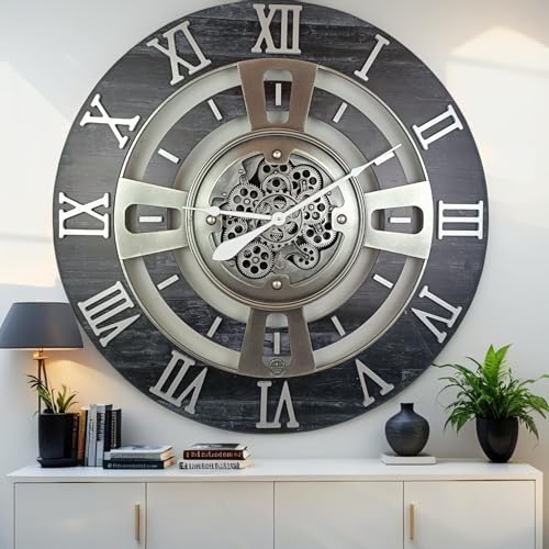 ImprovingLife The Gears Clock Real Moving Gear Wall Clock England Line (Vintage Black, 36 inches (90 cm)) - color: Vintage Black, size: 36 inches (90 cm)
