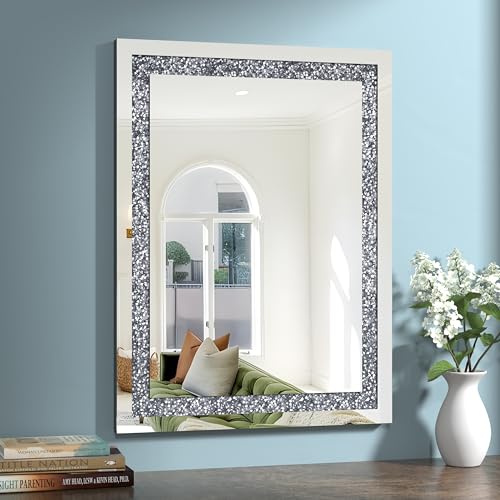 24 x32 Crystal Decorative Silver Mirror, Diamond Wall Mirror for Bathroom - color: Silver1, size: 32"L x 24"W