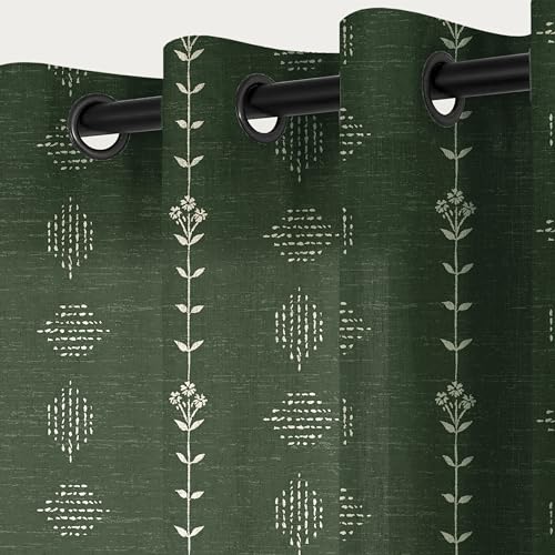 63 Inch Length Dark Green Boho Curtains 2 Panels Set, Semi Sheer Country Plaid Look Drapes for Living Room Bedroom Dining Room - color: Olive Green, size: 52"W x 63"L (Pack of 2)