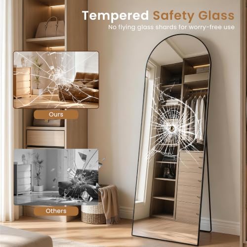 65" x 22" Arched Full Body Mirror with Stand（Black） - color: Black, size: 65"L x 22"W