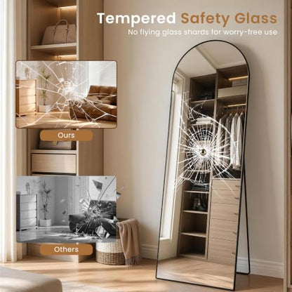 65" x 22" Arched Full Body Mirror with Stand（Black） - color: Black, size: 65"L x 22"W