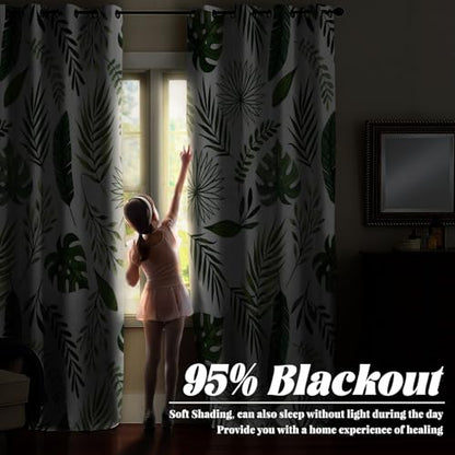 Watercolor Green Tropical Leaf Window Curtains Set 2 Panels 45" L x 29" W - color: Green & White, size: 29"W x 45"L (Pack of 2)