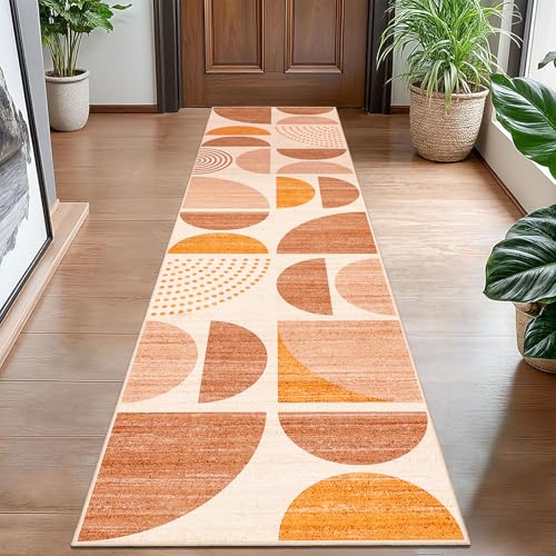 MUJOO Boho Runner Rug Washable 2x8 Area Rugs Non Slip Modern Abstract - color: Orage and Beige, size: 2' x 8' (Rectangular)
