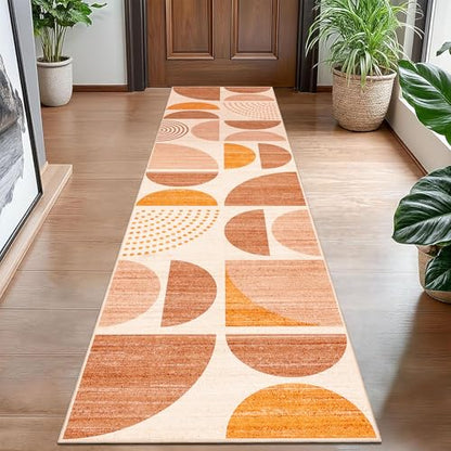 MUJOO Boho Runner Rug Washable 2x8 Area Rugs Non Slip Modern Abstract - color: Orage and Beige, size: 2' x 8' (Rectangular)