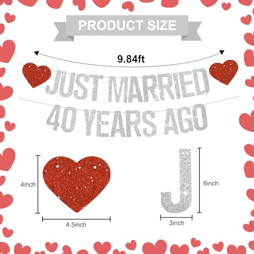 Silver Glitter Just Married 40 Years Ago Banner,NO DIY,Pre-Strung 40th Wedding Anniversary Party Decorations 40 Years Blessed & Loved Garland Sign We Still Do 40th Party Supplies - color: 40silver