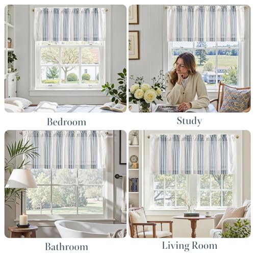 jinchan Linen Balanced Stripe Valances for Window 16 inch,Blue,1 Panel - color: Balanced Stripe | Blue, size: 50"W x 16"L (Pack of 1)