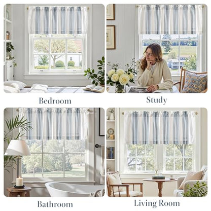 jinchan Linen Balanced Stripe Valances for Window 16 inch,Blue,1 Panel - color: Balanced Stripe | Blue, size: 50"W x 16"L (Pack of 1)
