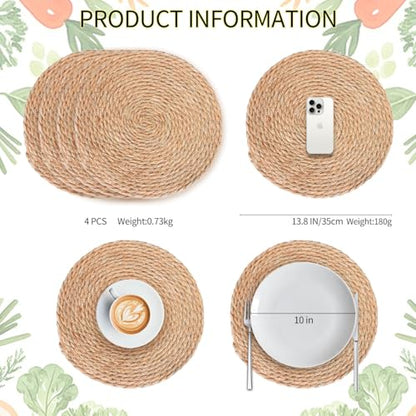 13.8 Inch Woven Placemats Set of 4,Lagre Rattan Placemats Wicker Place Mats - size: 13.8 inch 4pcs
