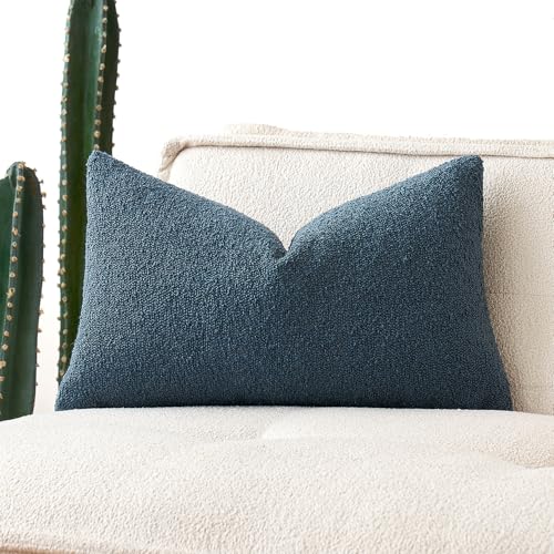 MIULEE Textured Boucle Lumbar Pillow Cover for Bed 12x20 Dark Blue - color: Dark Blue, size: 20" x 12" (Pack of 1)