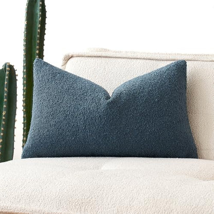 MIULEE Textured Boucle Lumbar Pillow Cover for Bed 12x20 Dark Blue - color: Dark Blue, size: 20" x 12" (Pack of 1)