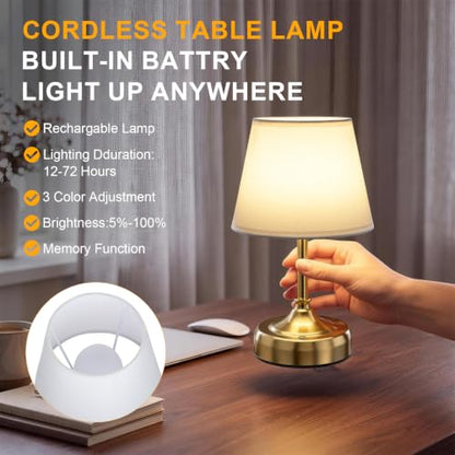 Small Cordless Table Lamp Rechargeable Gold - color: Gold-S