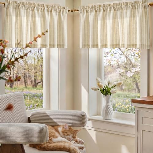 jinchan Linen Boxter Stripe Valances for Window 50 x 16 inch,Beige,1 Panel - color: Boxter Stripe | Beige on Linen, size: 50"W x 16"L (Pack of 1)