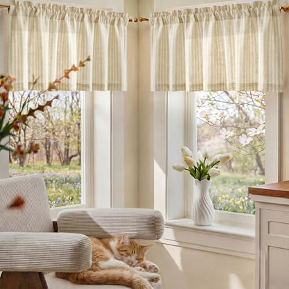 jinchan Linen Boxter Stripe Valances for Window 50 x 16 inch,Beige,1 Panel - color: Boxter Stripe | Beige on Linen, size: 50"W x 16"L (Pack of 1)