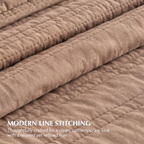 EVERGRACEHOME 100% Cotton Modern Lines Quilt Set Queen Size, Rose Dust - color: Rose Dust, size: Full/Queen (92" X 92")