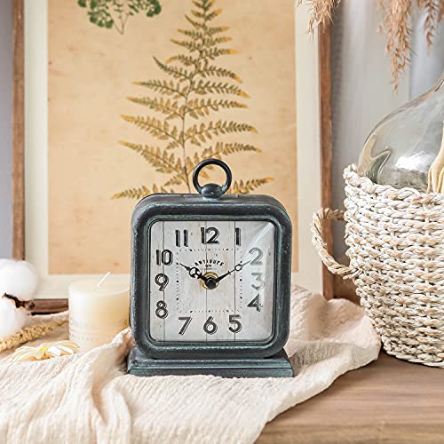 NIKKY HOME Vintage Table Clock, Shelf Desk Top Clock Battery Operated Rustic Design, Chic Home Decor for Fireplace Mantel, Desktop, Countertop - Antique Turquoise