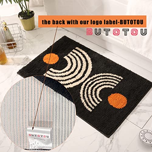 Boho Bathroom Rugs Non-Slip Abstract Bath Rugs Microfiber Cute Mat Black Washable for Tube/Washbasin/Toilet (Black-Music, 16"X24") - color: Black-music, size: 1'4" x 2' (Oblong)