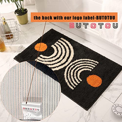 Boho Bathroom Rugs Non-Slip Abstract Bath Rugs Microfiber Cute Mat Black Washable for Tube/Washbasin/Toilet (Black-Music, 16"X24") - color: Black-music, size: 1'4" x 2' (Oblong)
