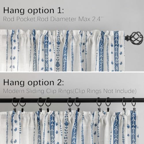 Boho Linen Curtains 63 Inches for Living Room, Navy Blue, 2 Panels - color: Blue, size: 52"W x 63"L (Pack of 2)