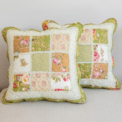 vctops Set of 2 Cotton Quilted Throw Pillow Covers (Patchwork R,18"x18") - color: Patchwork Flower R