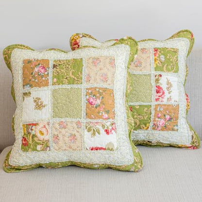 vctops Set of 2 Cotton Quilted Throw Pillow Covers (Patchwork R,18"x18") - color: Patchwork Flower R