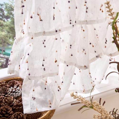 jinchan Mini Pom-Pom Ruffled Valance for Windows 18 Inch 1 Panel Orange - color: Dottie Amber Bloom