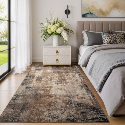 Merelax 4x6 Brown Red Washable Area Rug Non-Slip Faux Wool Abstract Carpet - color: Brown Red, size: 4' x 6'(48''x72'')
