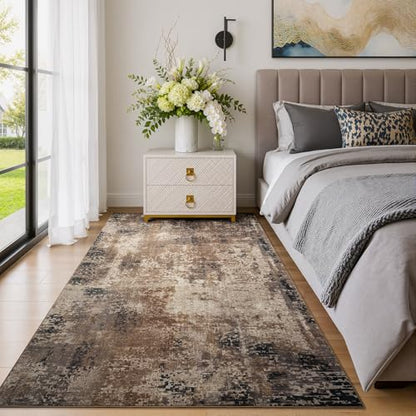 Merelax 3x5 Brown Red Area Rug Washable Non-Slip Low Pile Entryway Carpet - color: Brown Red, size: 3' x 5'(36''x60'')