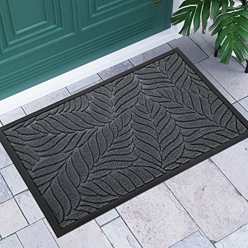 Yimobra Leaf Pattern Door Mat, 36 x 24 in, Grey - color: Grey, size: 36x24 in