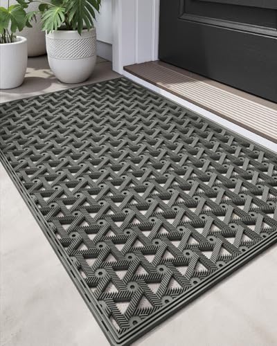 DEXI Front Door Mat Outside Entrance Rubber Floor Doormat, 19x30 Grey - color: Grey, size: 1'7" x 2'6" (Rectangular)