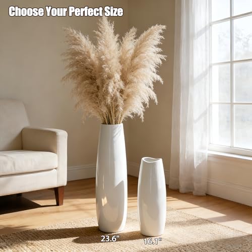 White Tall Ceramic Floor Vase, 15.7 Inch, Oval Design - color: Shape 1, size: 16 Inch