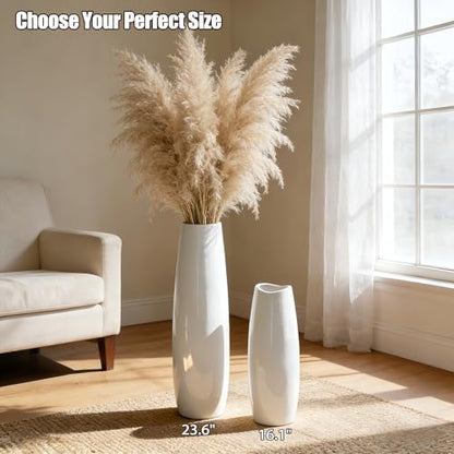 White Tall Ceramic Floor Vase, 15.7 Inch, Oval Design - color: Shape 1, size: 16 Inch