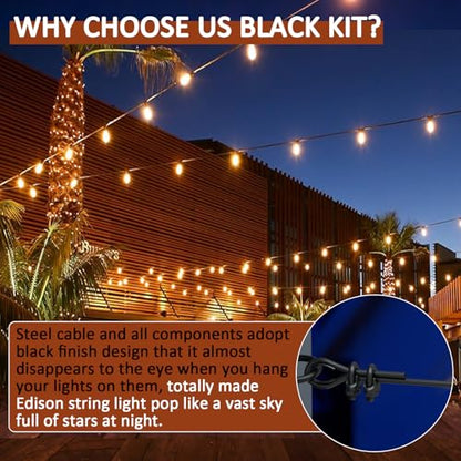 String Light Hanging Kit, All-Black Globe String Lights Suspension - size: 1/8 in. X 100 ft.