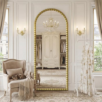 Antique Gold Full Length Mirror 71x28 Inch, Beaded Standing Mirror - color: Antique Gold
