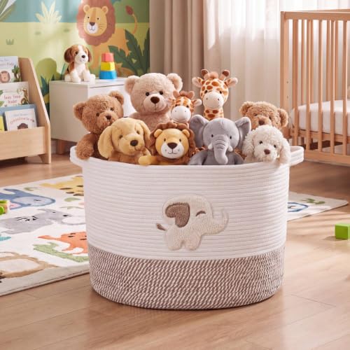 LemonRoad Large Woven Bear Basket, Cotton Rope, Elephant, Brown - color: Brown, size: Cotton Rope, style: Elephant