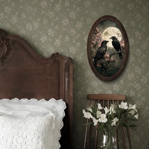 YZSLA Gothic Moody Black Crow Full Moon Framed Wall Art Decor - color: Crow