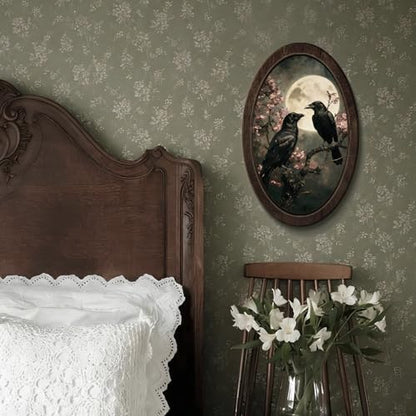 YZSLA Gothic Moody Black Crow Full Moon Framed Wall Art Decor - color: Crow