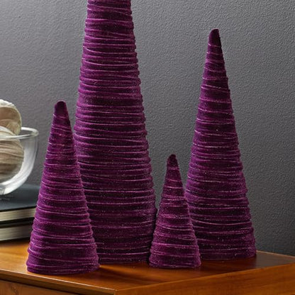 Your Heart's Content Plum Velvet Trees Set of 4, Handcrafted Mantel Accent, Wedding Centerpiece, Valentine Purple Tabletop Tree, Winter Elegance, Gift for (Plum) - color: Plum