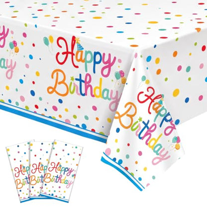 3 Pack Plastic Birthday Tablecloth, 54 x 108 Inch Birthday Decorations - color: Birthday
