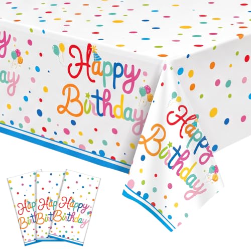 3 Pack Plastic Birthday Tablecloth, 54 x 108 Inch Birthday Decorations - color: Birthday